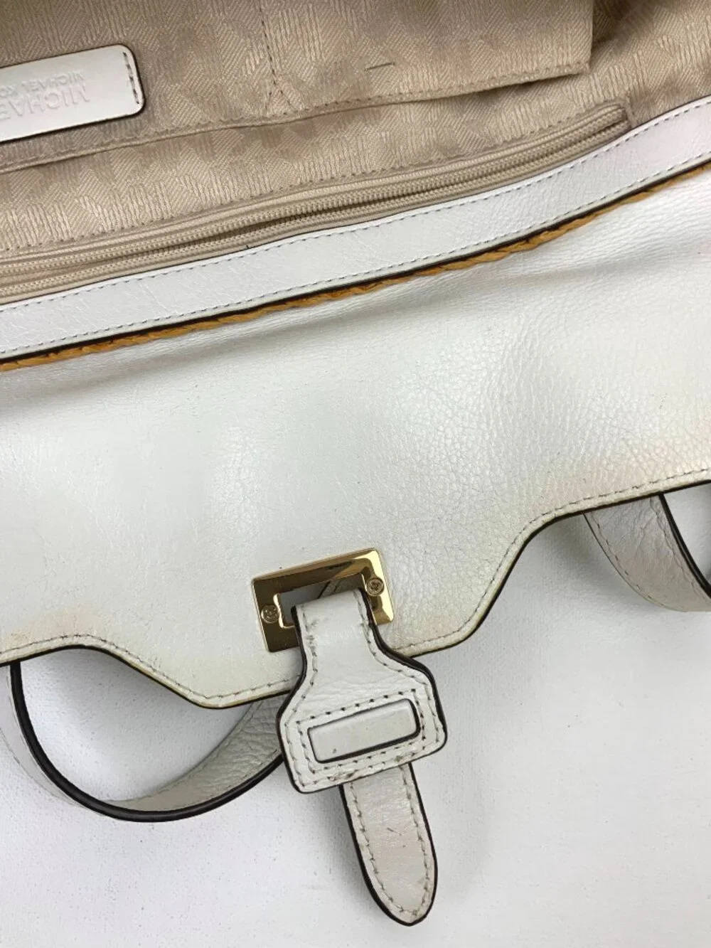 Michael Kors Naomi Straw Raffia Tote Bag White Leather Trim Vacation Summer